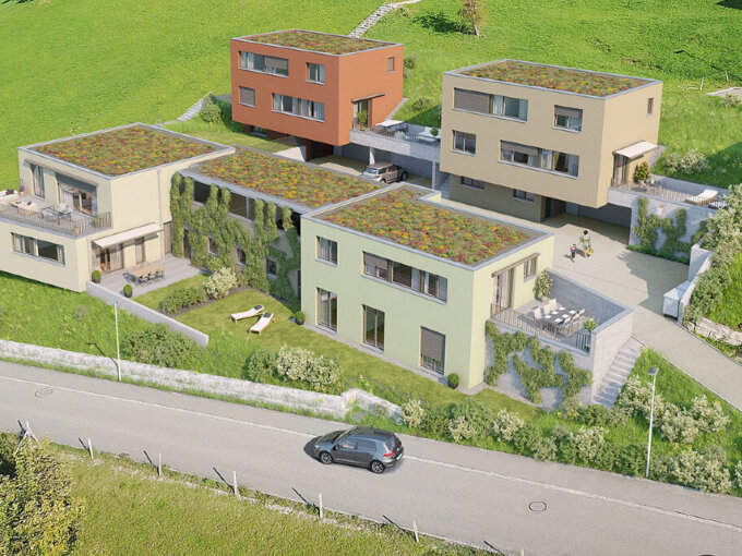 Neubauprojekt ” Bergfrieden ” : 3 Einfamilienhäuser + 2 Eigentumswohnungen an toller, unverbaubarer Lage